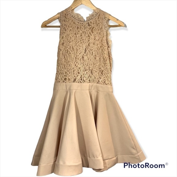 4 for $40 SALE!Luxxel Lace Bodice Fit & Flare Mini Dress, Blushed Taupe, Size S - Picture 1 of 7